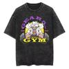 T Shirt Men Acid Wash Anime One Piece Weightlifting Graphic Cotton Vintage Sportswear Training Pump Tee