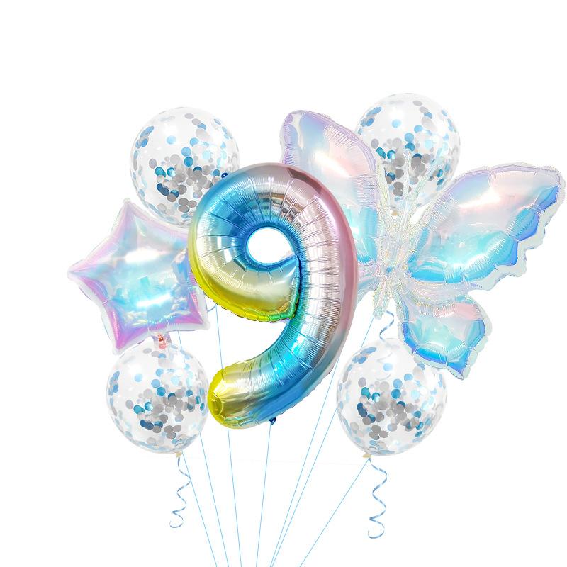Colorful Transparent Butterfly Balloon Set Birthday Party Gradual Change Digital Birthday Party Decoration Supplies