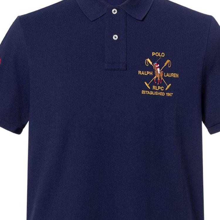 Polo Ralph Lauren Digital Logo Appliqué Vertical Button Short Sleeve Polo Shirt Men tops Dark-Blue 710921674-002