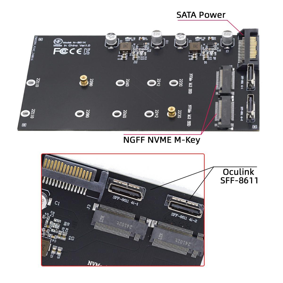 

SF-046-2P Dual Oculink SFF-8612 4X to Dual NVME 110mm Adapter Card for Mainboard/Pcie SSD Connection As Shown A