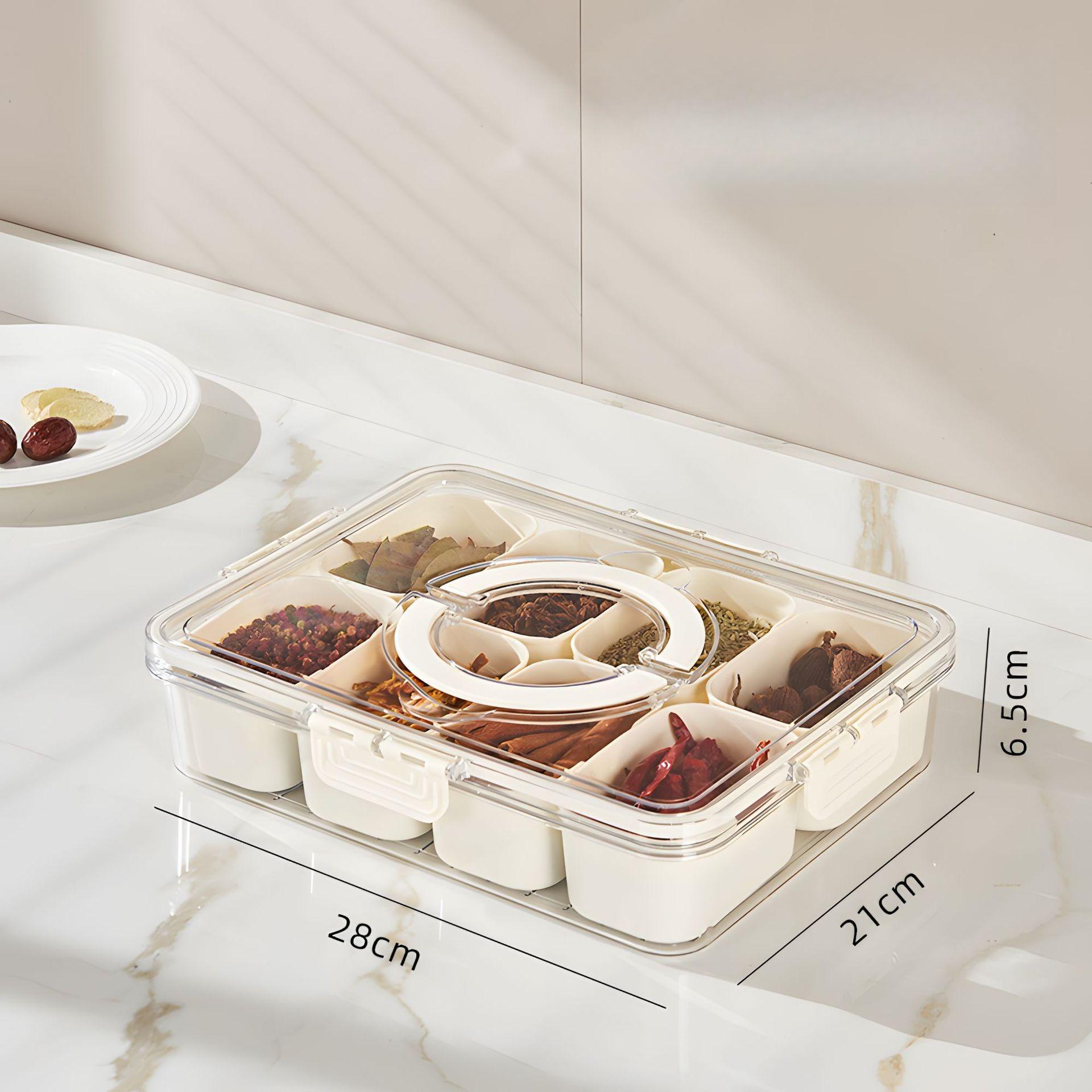 

8 Grid Snack Stoarge Box with Lid and Handle Portable Food Box for Sweets Vegetables Biscuits Nuts Food Serving Tray