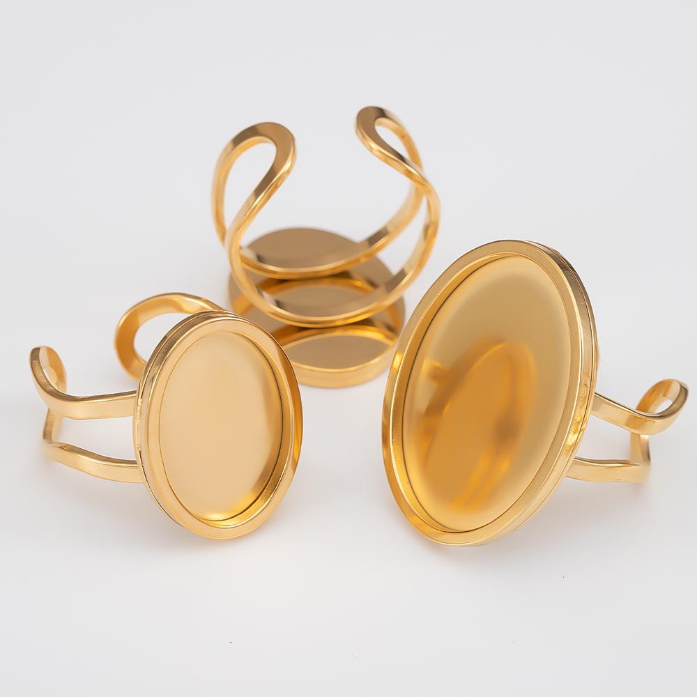 4pcs Stainless Steel Oval Ring Settings 18 25mm Blank Cabochon Trayer Open Rings Epoxy Craft Bases for Bezel Jewelry Making DIY