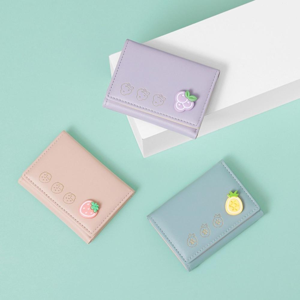 PU Trifold Wallet Fruit Pattern Folding Wallet Fashion Card Holder Travel
