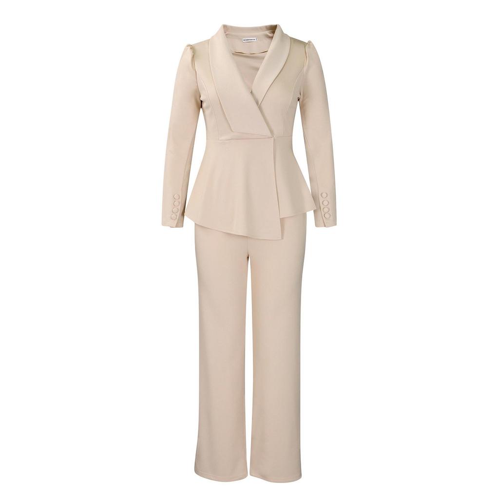 Elegant Ruffle Long Sleeve Top & Wide Leg Pants Set for Women