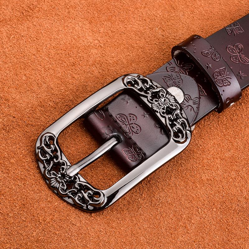 Pásek Nový Retro hovězí kožený pásek Dámská móda Embossovací špendlík Spona Běžné džíny Široké