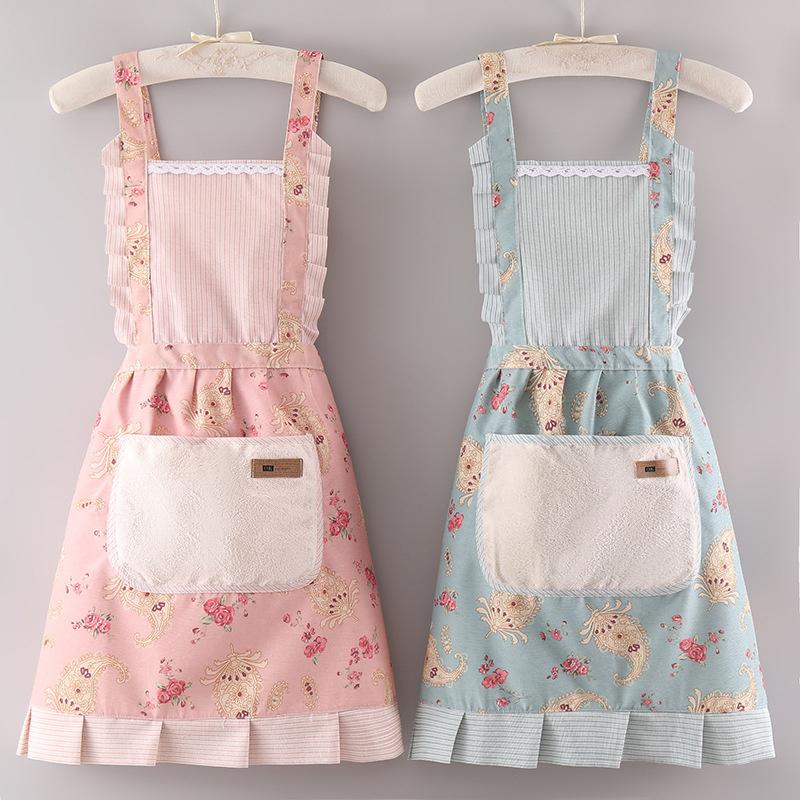 Cotton Canvas Floral For Women'S Kitchen Oilproof Apron With Pockets And Adjustable Waist Belt Waterproof Sleeveless Bib Apron