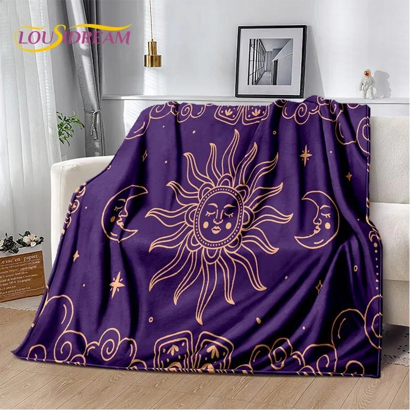 Misteriosa Manta de Franela Suave con Mandala del Sol y la Luna del Tarot para Camas, Dormitorio, Sofá, Picnic, Manta de Tiro para Ocio al Aire Libre, Regalo
