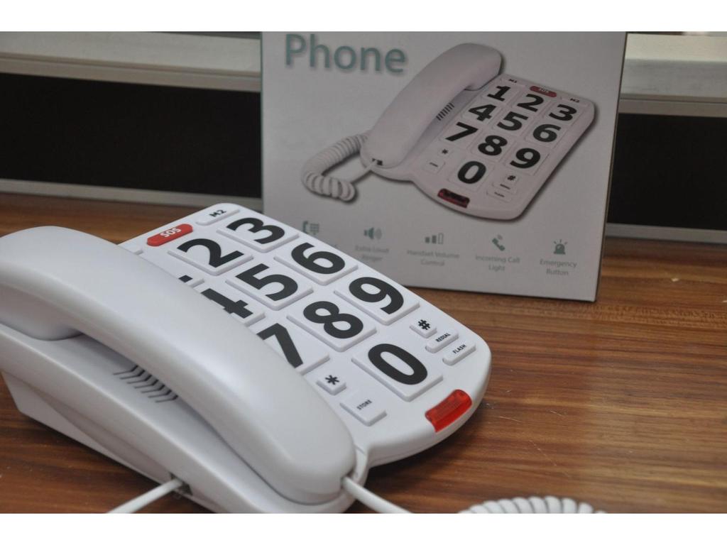 Drátový telefon s velkými tlačítky pro seniory, Nastavitelná hlasitost, Model v anglickém jazyce