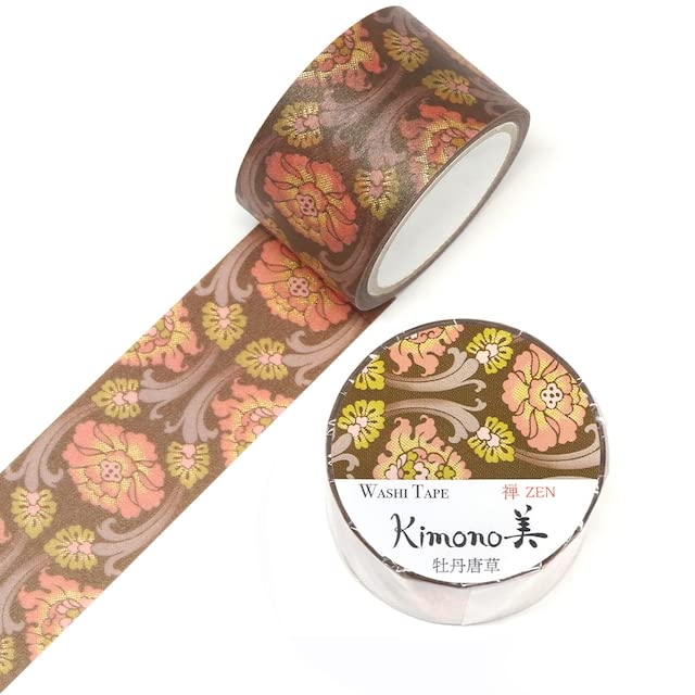 Kamiiso Kimono Beauty Masking Peony Arabesque 25mm x Tape, Pattern, 5m, GR-3048