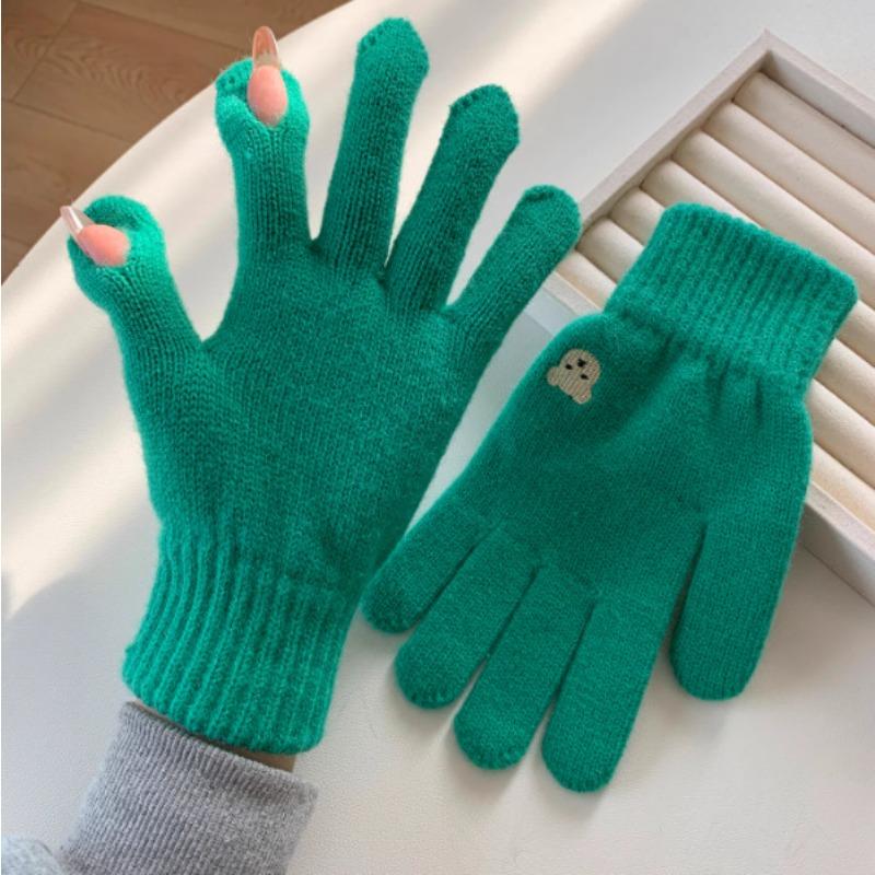 

Корейские милые шерстяные перчатки с вышивкой медведя для женщин, осенне-зимние вязаные сенсорные студенческие теплые велосипедные перчатки, ветрозащитные One size