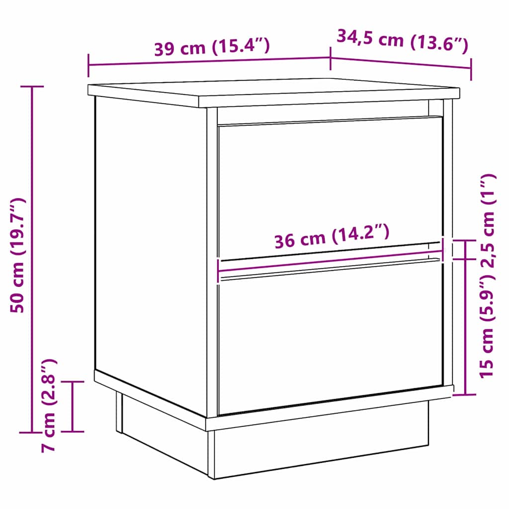 Nightstand Black Oak Look 39 x 34.5 x 50 cm Engineered Wood