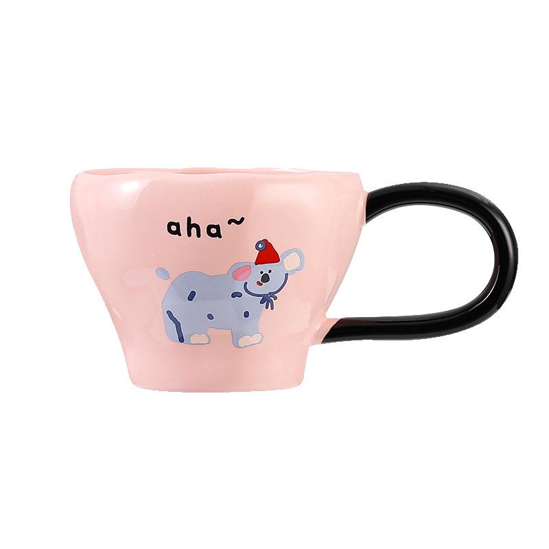 Cute Cartoon Animal Ceramic Mug Big Ear Handle Coffee Cup Home Breakfast Oat Milk Cup Souvenir
