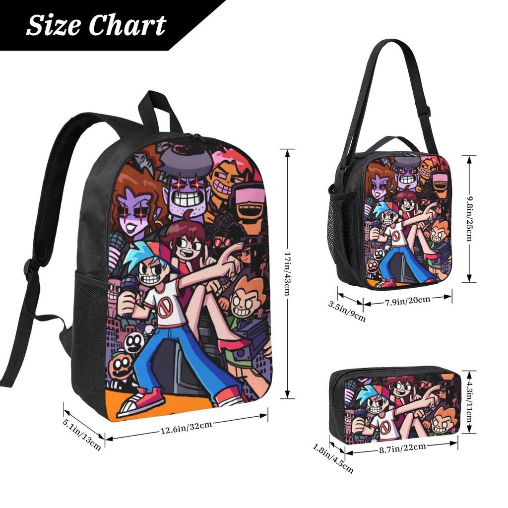 Friday Night Funkin Kinderrucksack Brotdose Federmäppchen für Jungen Mädchen Rucksäcke Kawaii Schultasche Schulranzen Set
