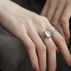 Retro Ring Female Trendy Cold Wind Imitation Agate Chalcedony Index Finger Ring Fashion Flower Open Ring