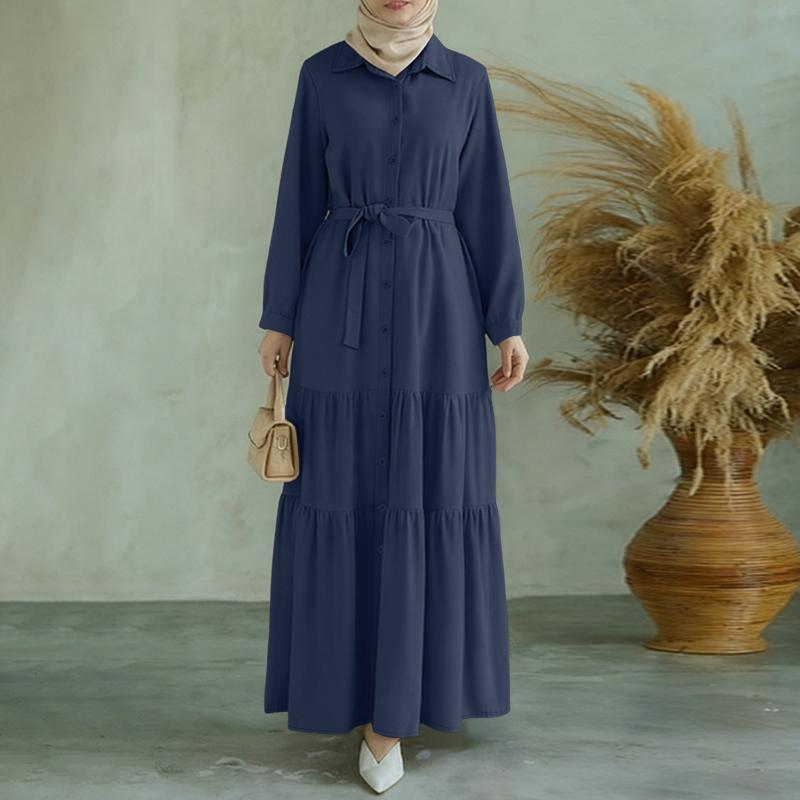 

ZANZEA Women Casual Turn Down Collar Solid Color Long Sleeve Loose Dress 2XL Темно-синій