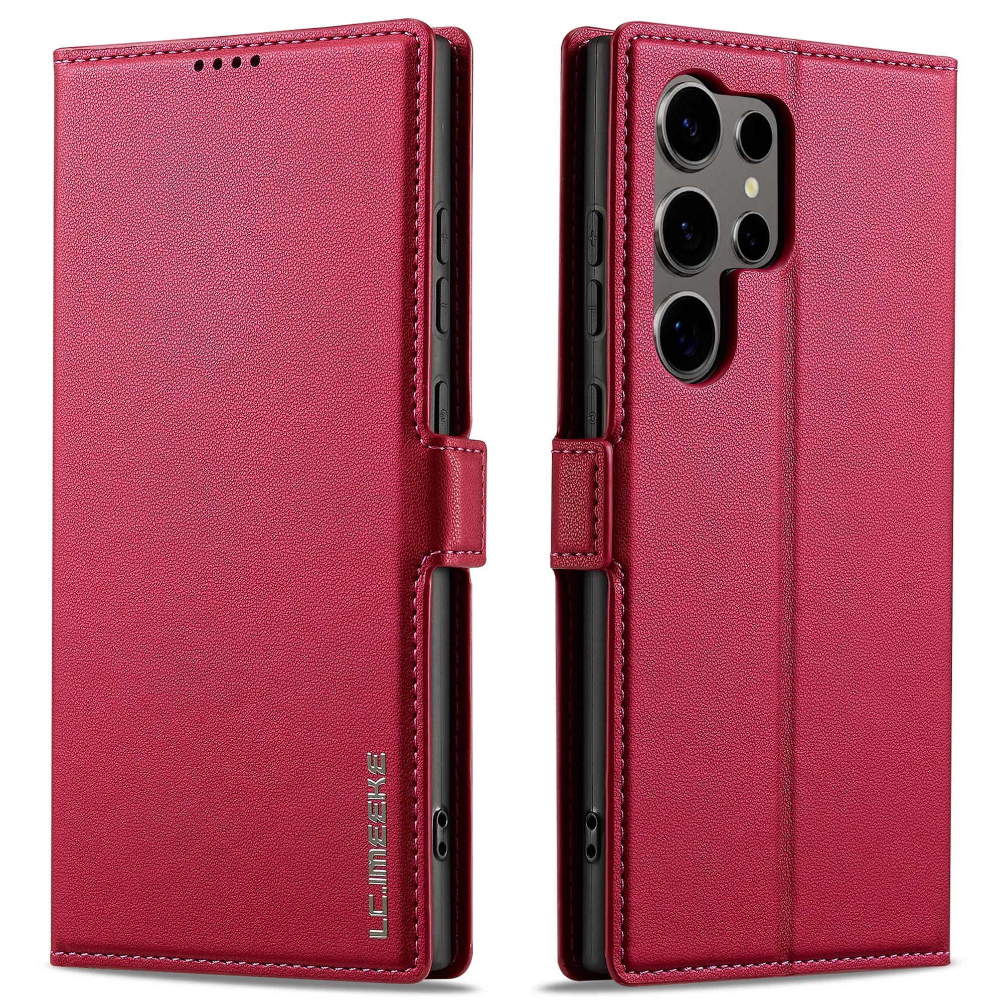 

LC.IMEEKE L1 Series for Samsung Galaxy S22 Ultra 5G Case PU Leather Wallet Stand Protective Phone Cover Red