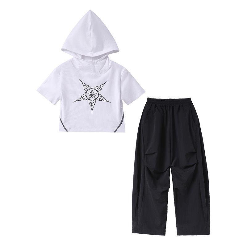 Girls' Jazz Dance Costume Set: Korean Style Cropped Vest & Sweatpants for Performances