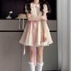 Sweet floral doll collar dress women's summer bubble sleeves small princess cake dress waist fluffy dress
