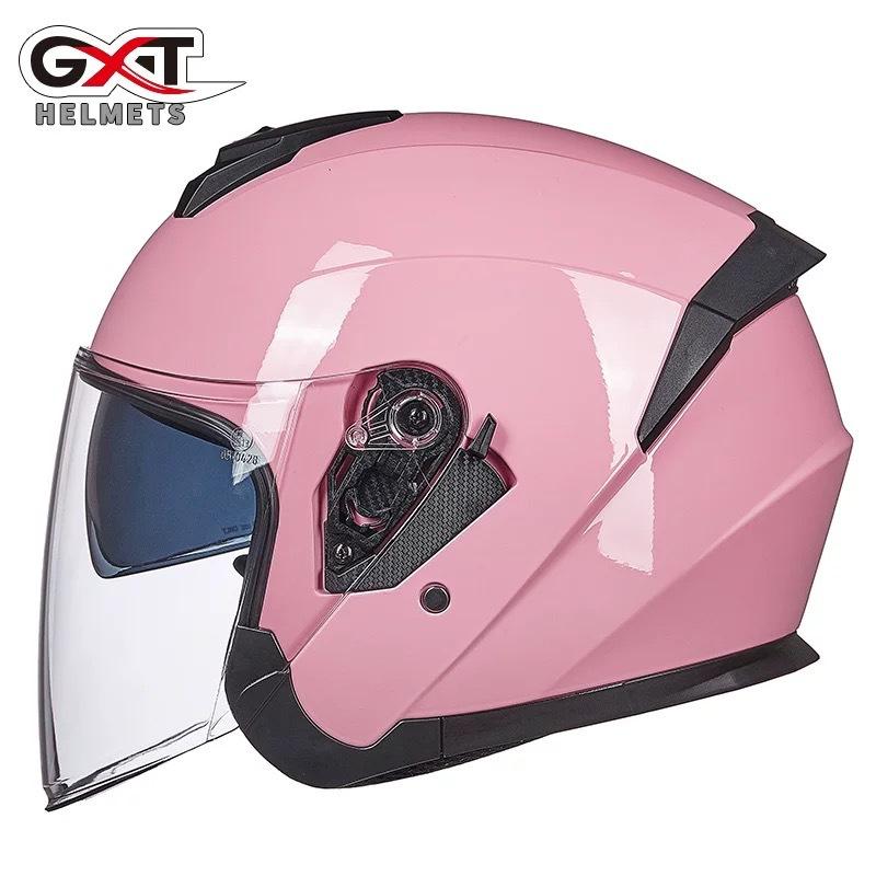 

Motorcycle helmet, winter riding electric vehicle helmet, adult four-season men s and women s double lenses, battery car half helmet M светло-розовый