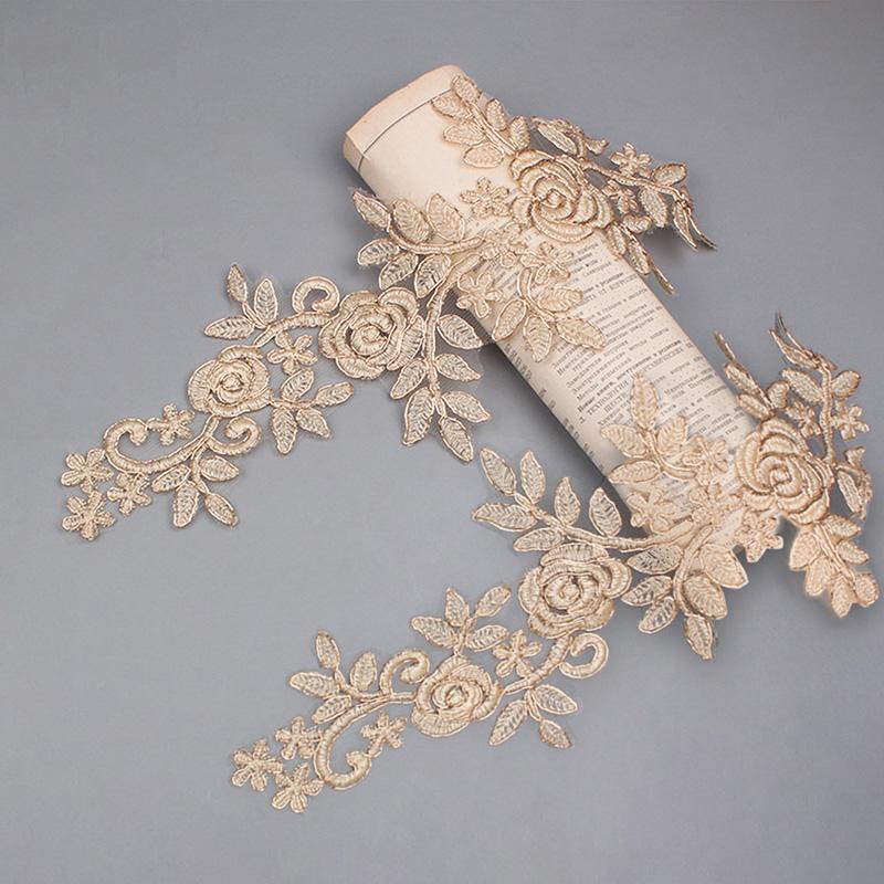 1 Par Broderiklistremerker Klesstilbehør Brudekjole DIY Kantblonder 16*36CM Syapplikasjon