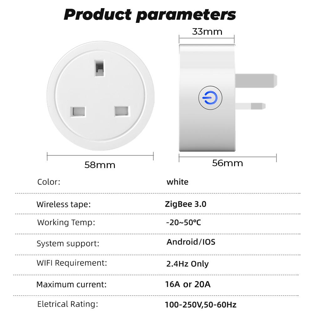 Power Monitor 20a 16a Tuya Smart Zigbee Socket Plug Uk Wireless Outlet With Energy Monitering Works With Alexa Google Home