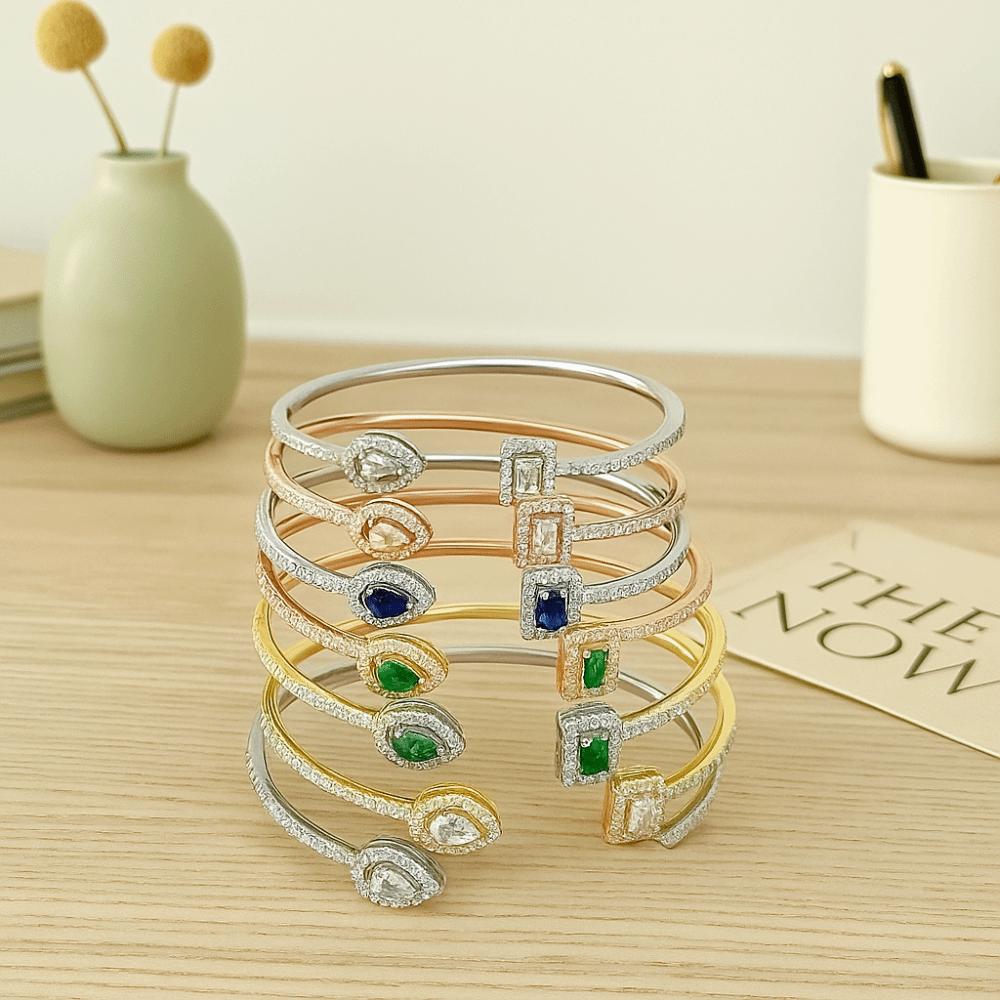 Waterproof Cubic Zirconia Cuff Bracelet Handmade Adjustable Open Bangle  Female Lady Girl