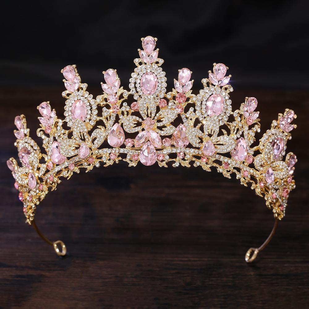 Gold Color Champagne Royal Queen Rhinestone Wedding Crown for Women Crystal Banquet Tiara Party Costume Hair Jewelry Accessories