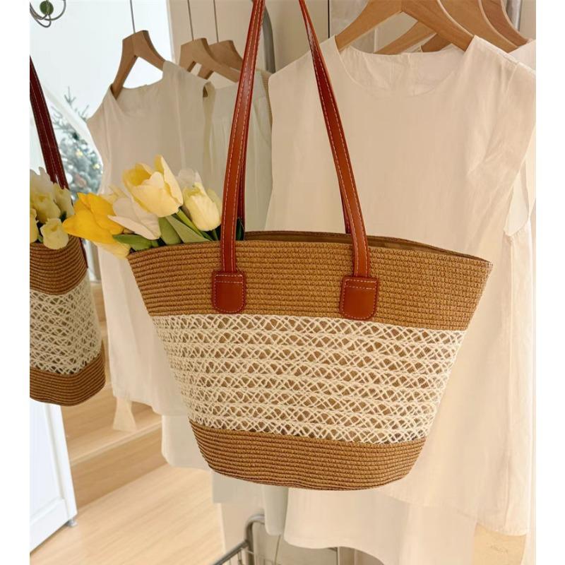 Straw bag women's summer bag fashion tote bag large capacity woven bag bucket bag women's bag