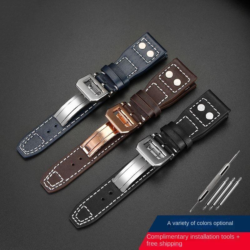 20mm 21mm 22mm Řemínek k hodinkám pro IWC Pilot Spitfire Princekin Mark dermis Černý Hnědý Hovězí Kůže Náramek Skládací Spona Řemínek k Hodinkám