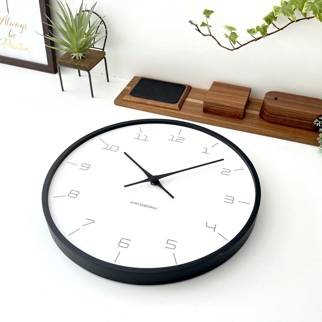 KATOMOKU Sperrholz-Wanduhr, schwarz, km-71BK, schleichendes Uhrwerk, 304mm Durchmesser (Quarzuhr)