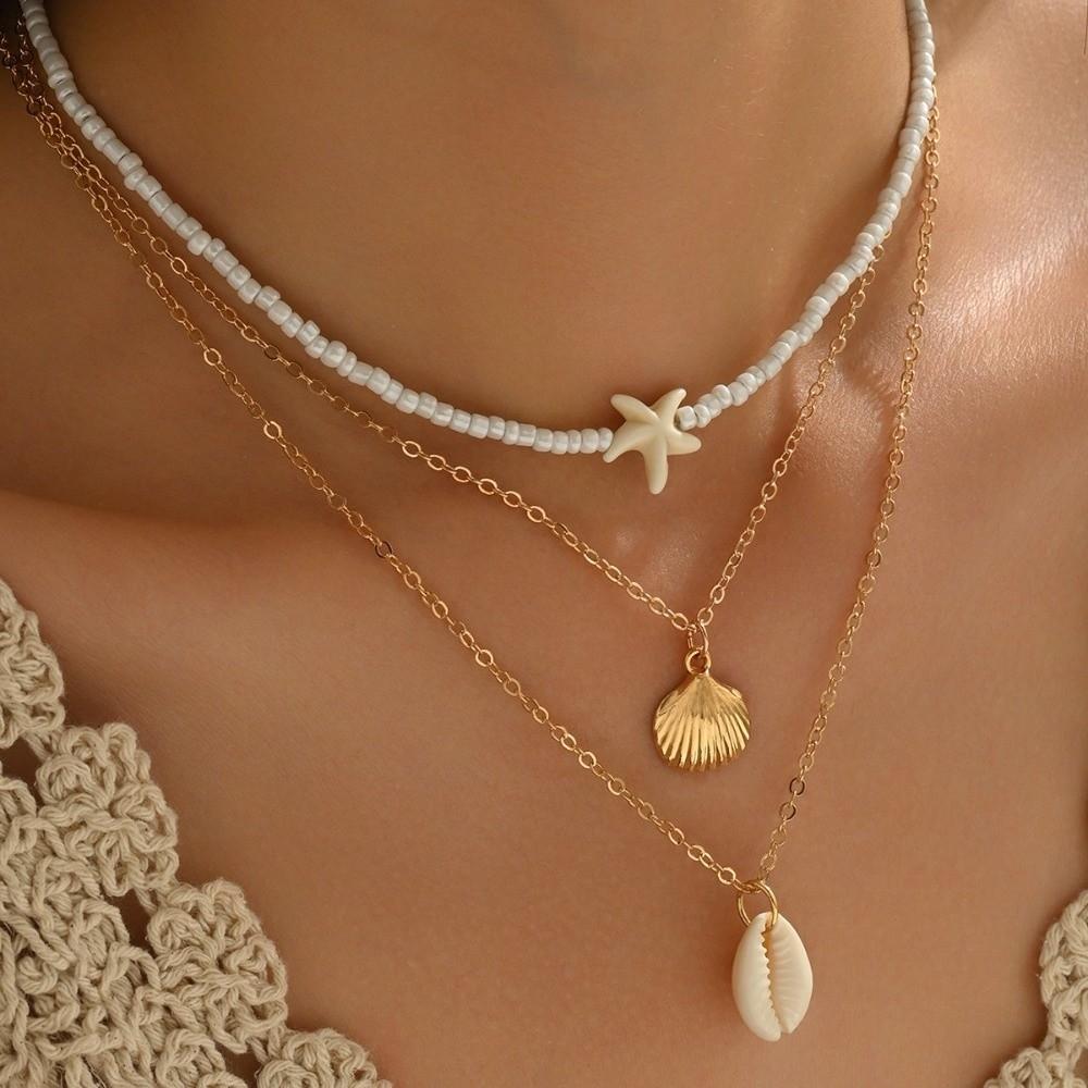 Boho Starfish Shells Necklace Elegant Tassel Clavicle Chain Fashion Charm Choker