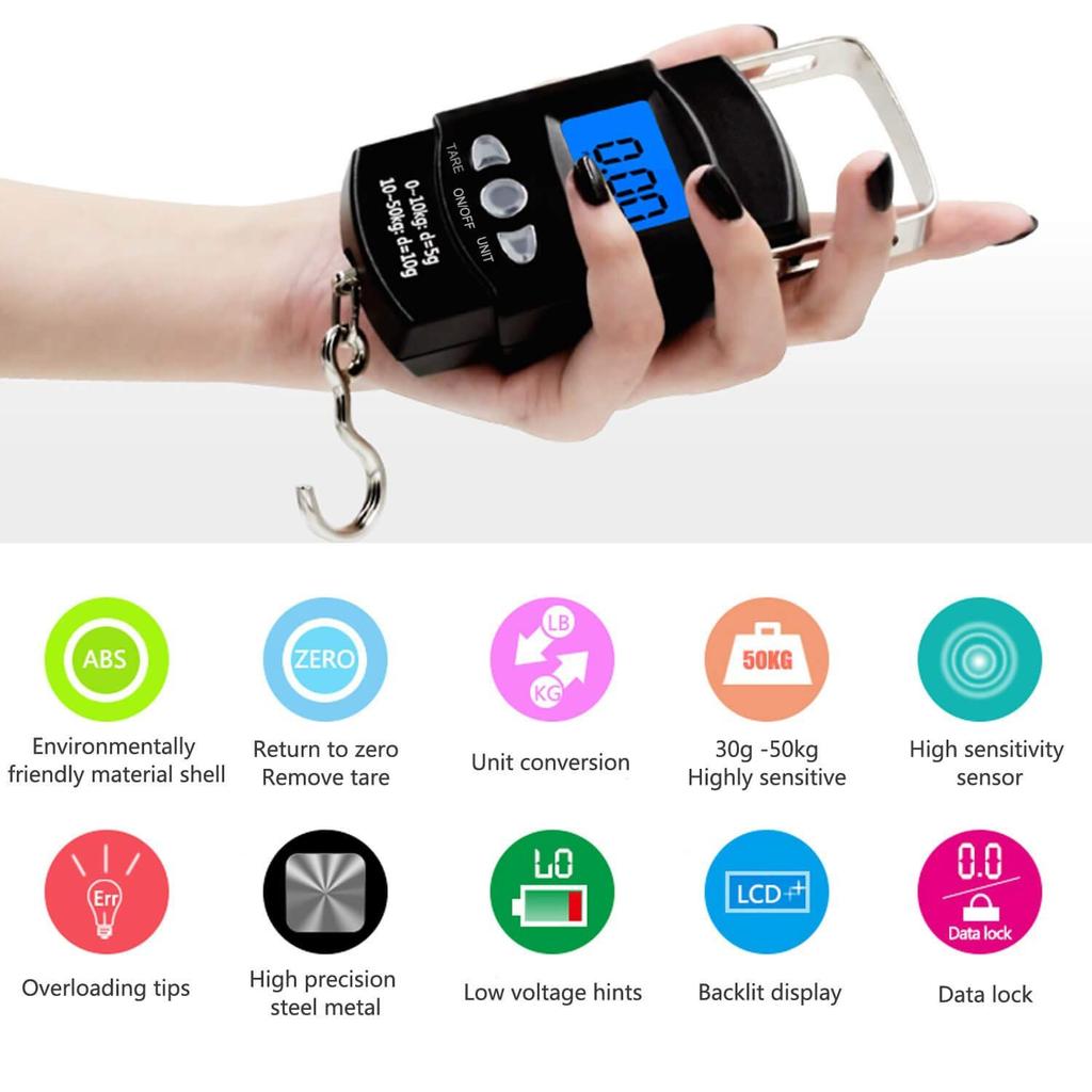 Digital Scales Luggage Scale Load 50kg-10g LCD Mini Protable Pocket Fishing Scale Electronic Hanging Travel Pocket Scale Luggage Scales Weights Tool