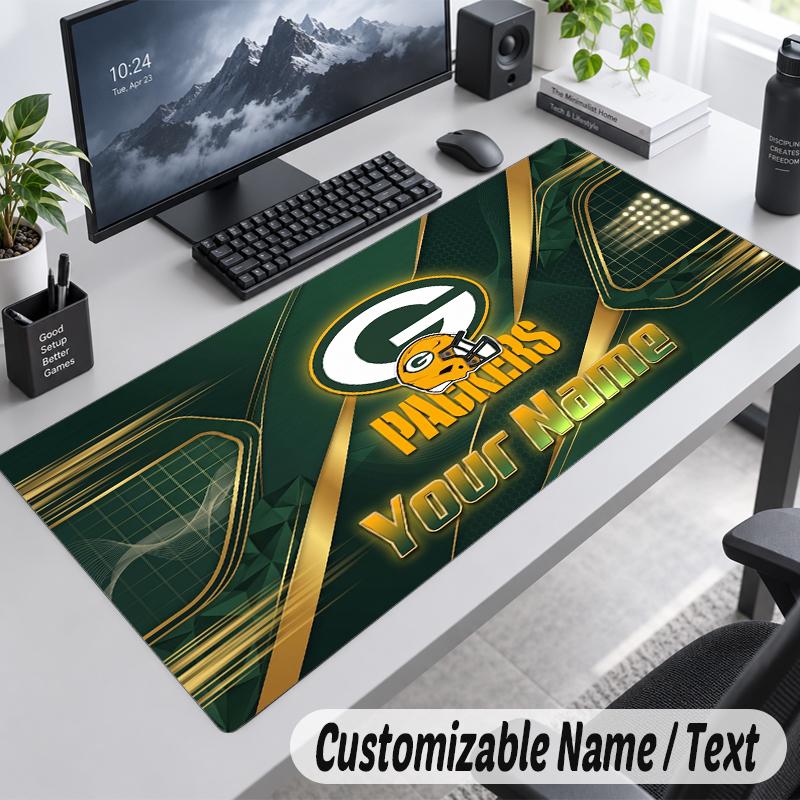 Custom Name Text Mouse Pad Green Bay Packers Personalized Desk Pad For Work And Gaming