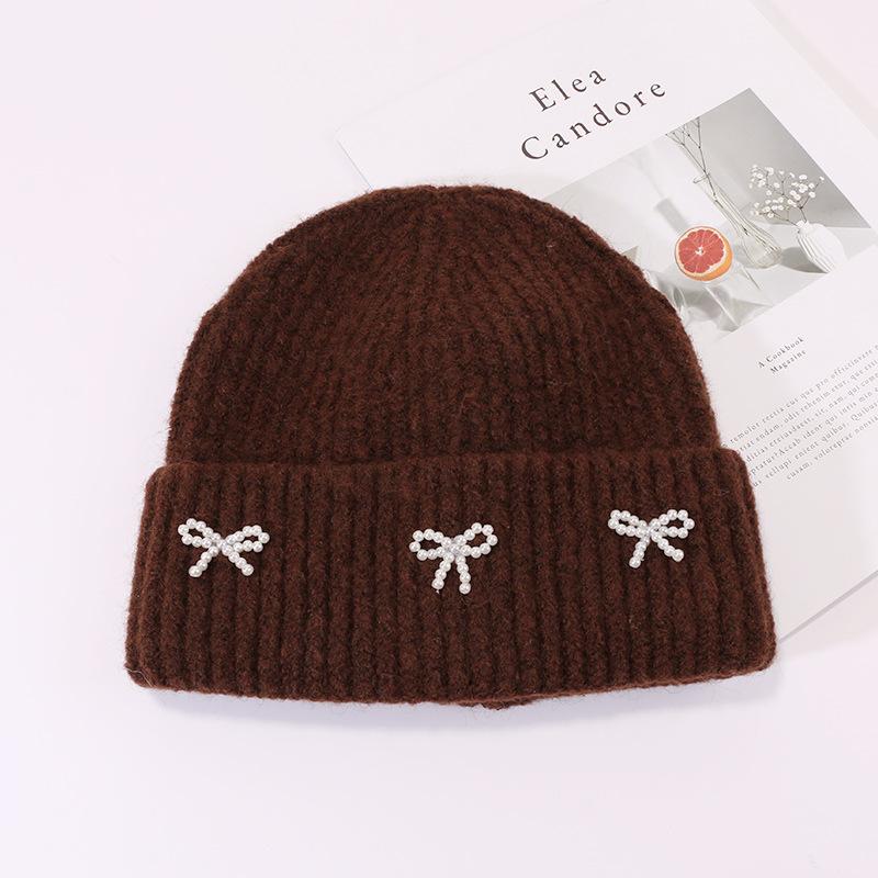 Bow Hat for Women's Winter Wool Hat Big Head Circumference Thickened Warm Knitted Hat