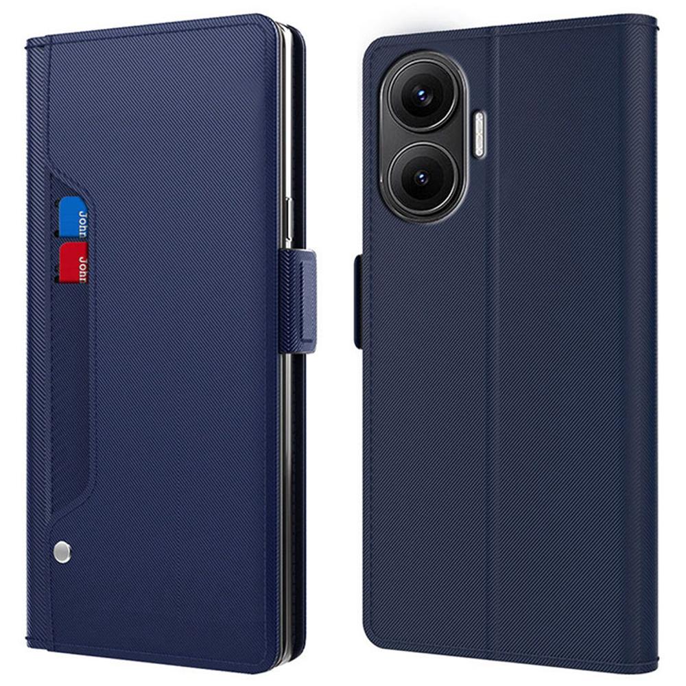 

For Xiaomi Poco F7 5G/Redmi Turbo 4 Pro 5G Case Stand PU Leather Phone Cover Card Holder Mirror Blue
