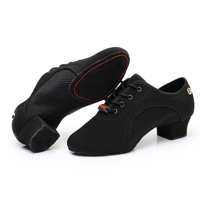 3.5cm Heel Women Soft Sole Latin Dance Shoes Suede Sole Spring Summer Black Breathable Dance Shoes