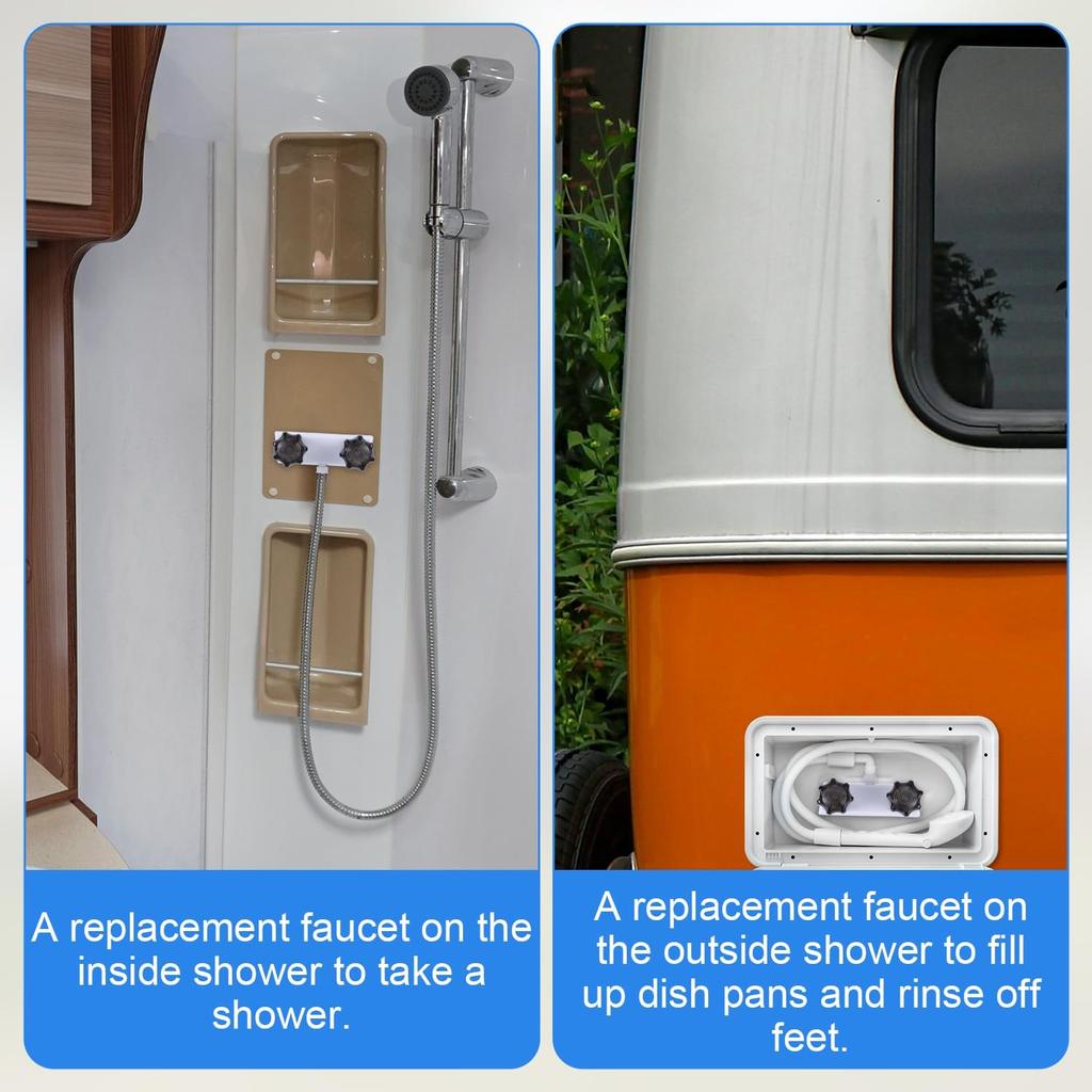 RV Shower Faucet, Camper Shower Faucet Replacement 4" RV Shower Valve Diverter with Dual Knobs Bathroom Shower Accessories Parts for Outside and