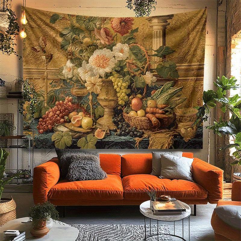 Retro Baroque Still Life Digital Printing Polyester Wall Hanging Tapestry Decorative Living Room Bedrooms Office Background Gift