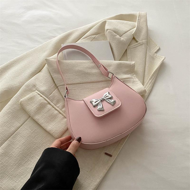New Trendy  Fashionable Simple  Casual Texture Underarm Bag for Women Solid Color Fashionable One Shoulder Crescent Bag