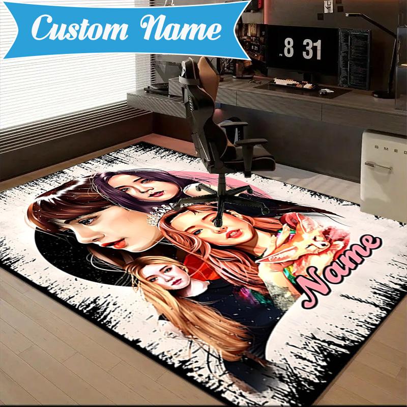 Custom Name Kpop Aesthetic Collage Rug for Living Room, Game Rooms, Office, Bedroom, Floor Mat Playful Design, fan gifts Christmas decor
