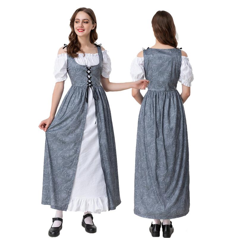 Halloween children's court dark pattern two-piece dress European medieval dress long dress parent-child performance costume