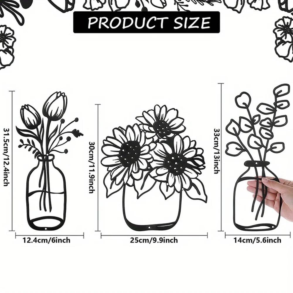 Black Tulip Metal Flower Wall Decor Art Sculpture for Kitchen Bathroom Study Porch Festival