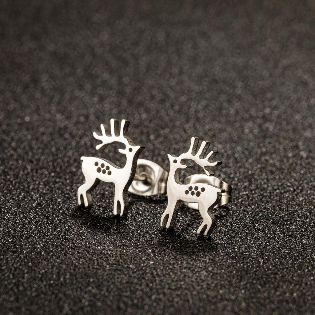 Christmas Tree Reindeer Pattern Earrings Women Student Teen New Year Gift Stainless Steel Cartilage Piercing Earring Zircon