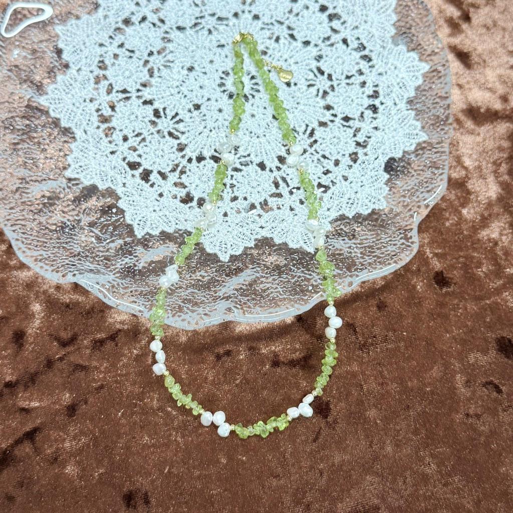 Fresh Forest Peridot Pearl Necklace & Bracelet Set - Light Green Translucent Beads
