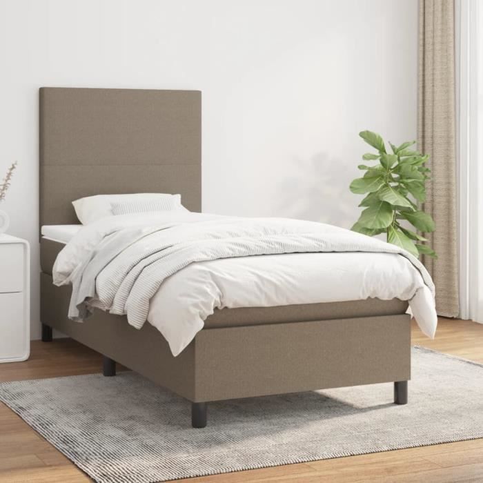 3141597 vidaXL Divan Bed with Mattress Taupe 100x200 Cm Fabric