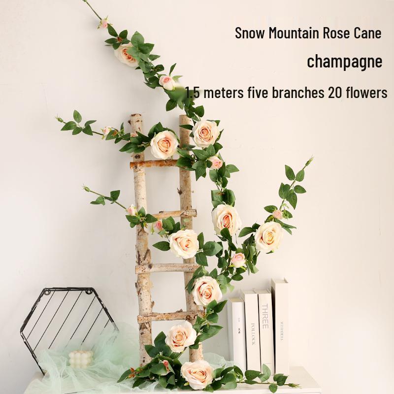 Rattan Plastic Rose Vine Artificial Flowers for Wedding Décor, Ceiling or Wall Hanging, and Air Conditioning Pipe Cover
