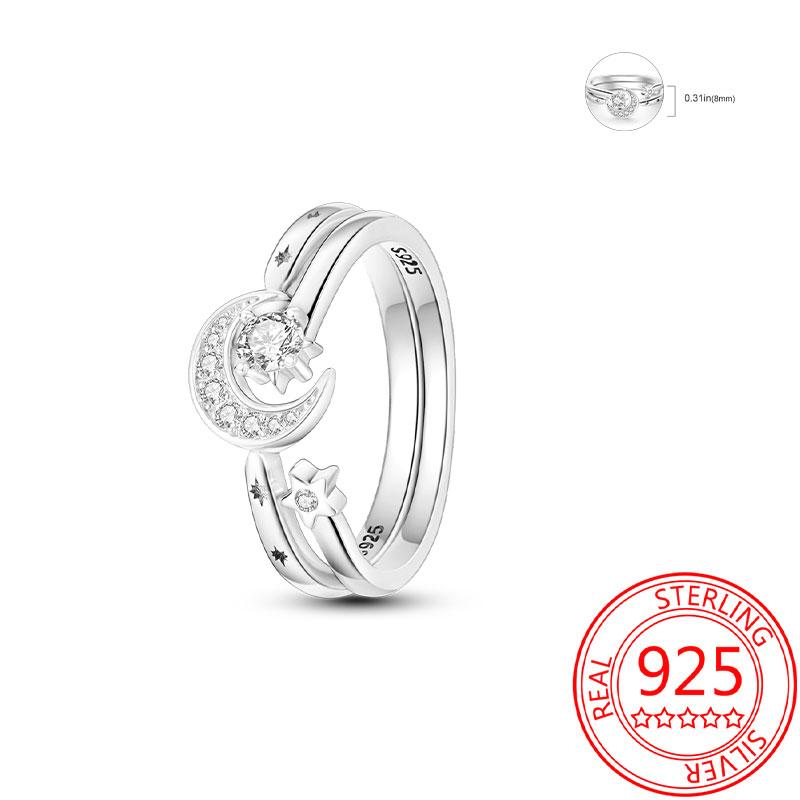 925 Silver Beautiful Stars and Moon Shining Sun Geometry Infinite Combination Ring Boutique Matching Gifts