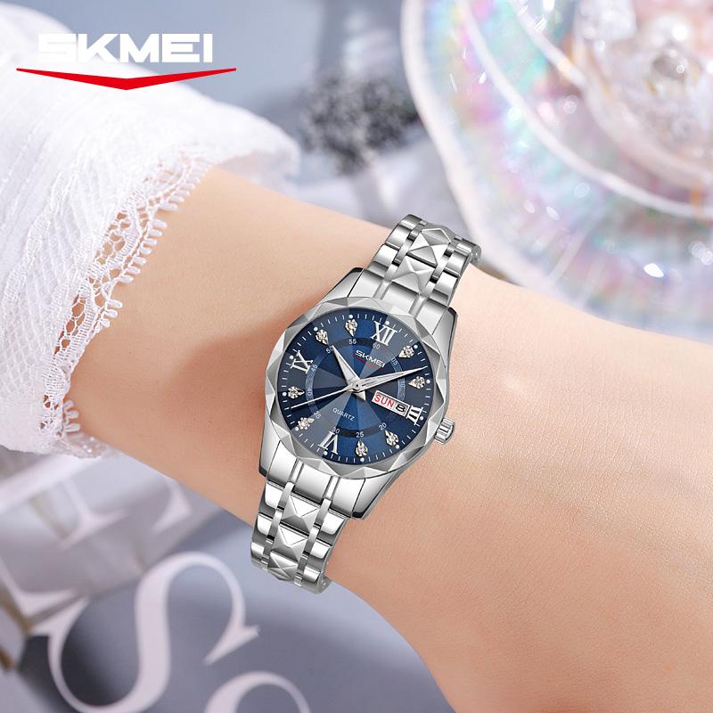SKMEI New Man Waterproof Fashion Luxury Dial Exquisite Quartz Stainless Steel Watch for Women 9369