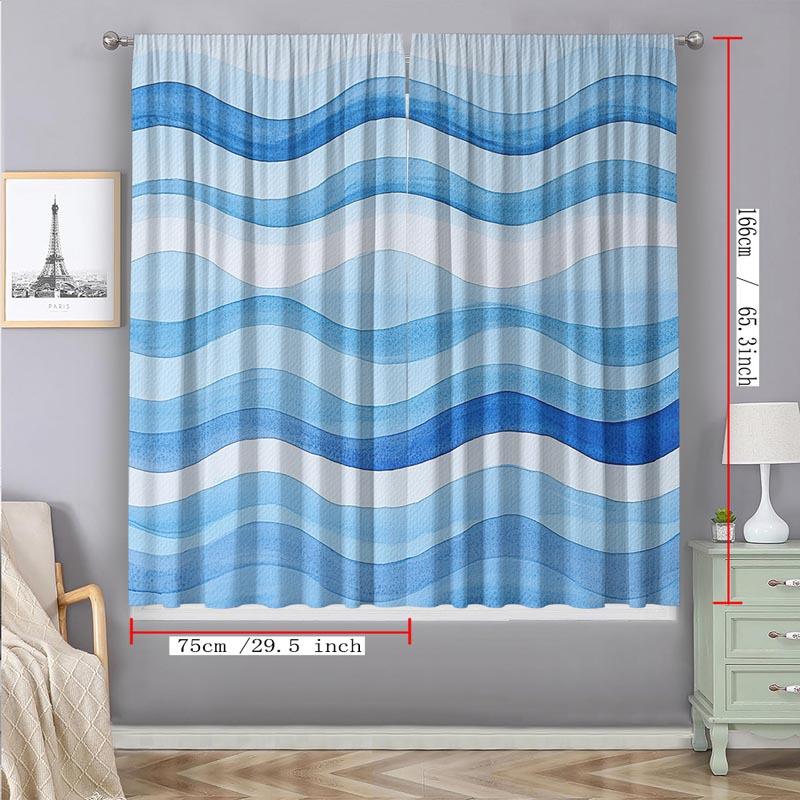 Blaue Aquarellwellen-Vorhänge Set of 2 – Weiche Farbverlaufstreifen, Minimalistisches Design, Stangentasche Lichtfilternde Vorhänge