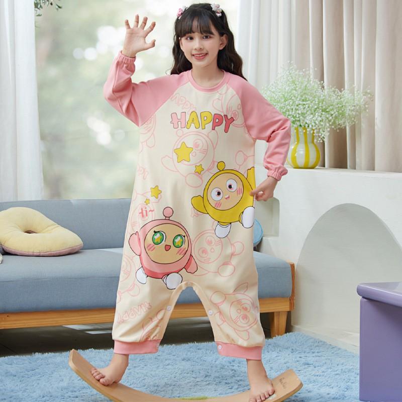 Girls Cotton Pajama Set Long Sleeve One-Piece Sleepwear Collection Cartoon Animal Print Kids Nightwear 3-8 Years